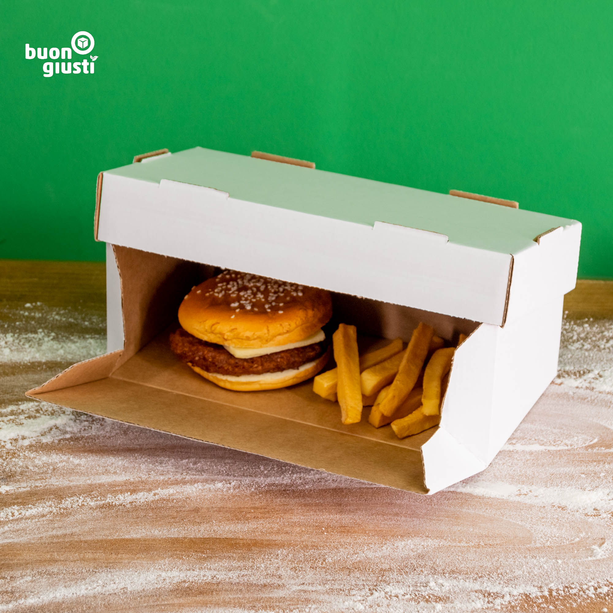 200x organic burger box corrugated cardboard 24x12x10 cm for 2 burgers brown