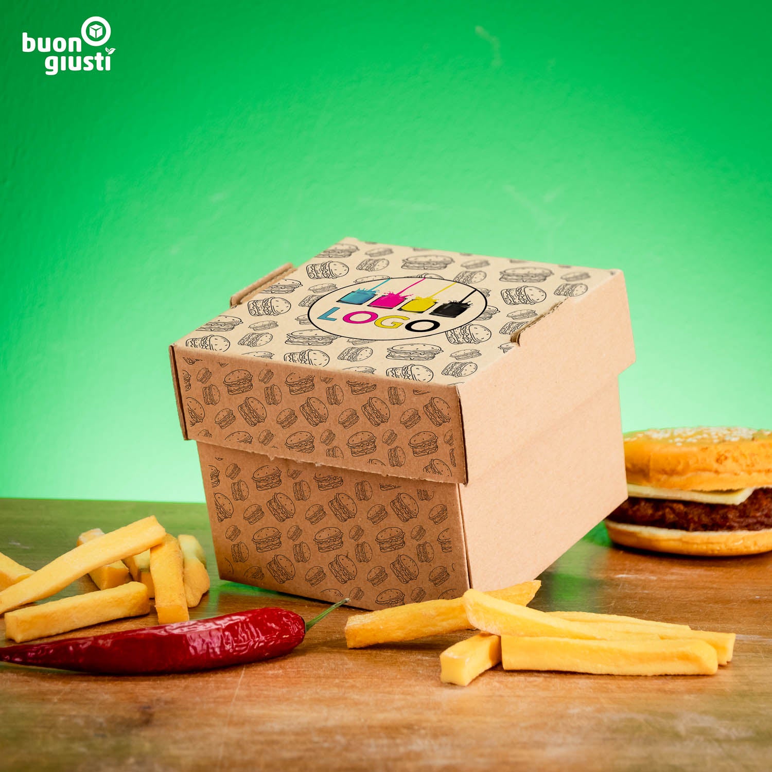 400x Burger-Box Personalisiert Wellpappe 12x12x10 cm braun | Gedruckt in ca. 3 Tagen! - Burger - buongiusti AG - personalisiert ab 100 Stück