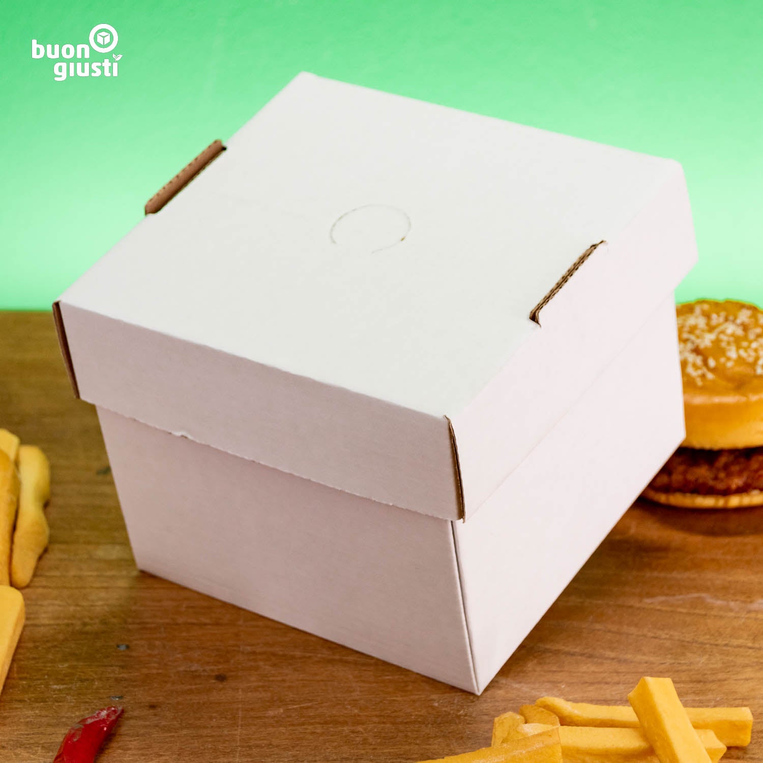 300x Bio Burger-Box Wellpappe Format XL 14x14x12 cm Faltdeckel weiß - Burger - buongiusti AG - personalisiert ab 100 Stück