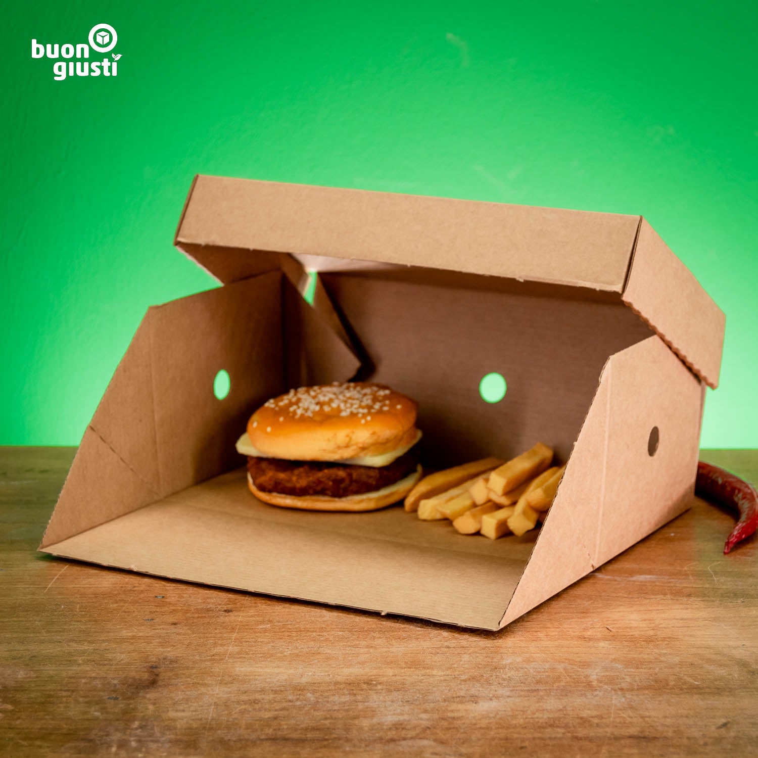 200x Bio Burger-Box Wellpappe 24x12x10 cm für 2 Burger braun - Burger - buongiusti AG - personalisiert ab 100 Stück