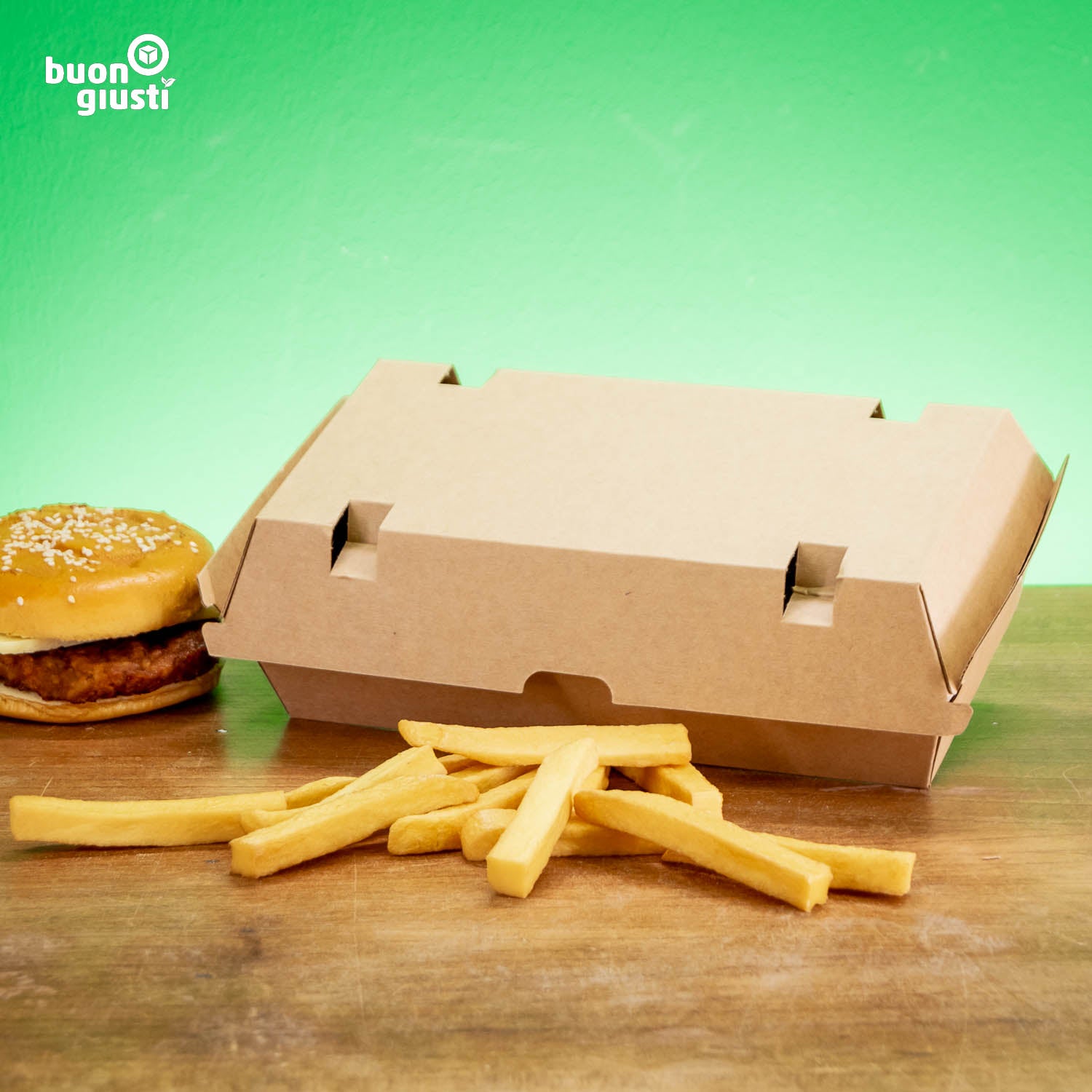 200x Bio Burger-Box Klappdeckel XL 25x13x8 cm Take-away Food Box - Burger - buongiusti AG - personalisiert ab 100 Stück