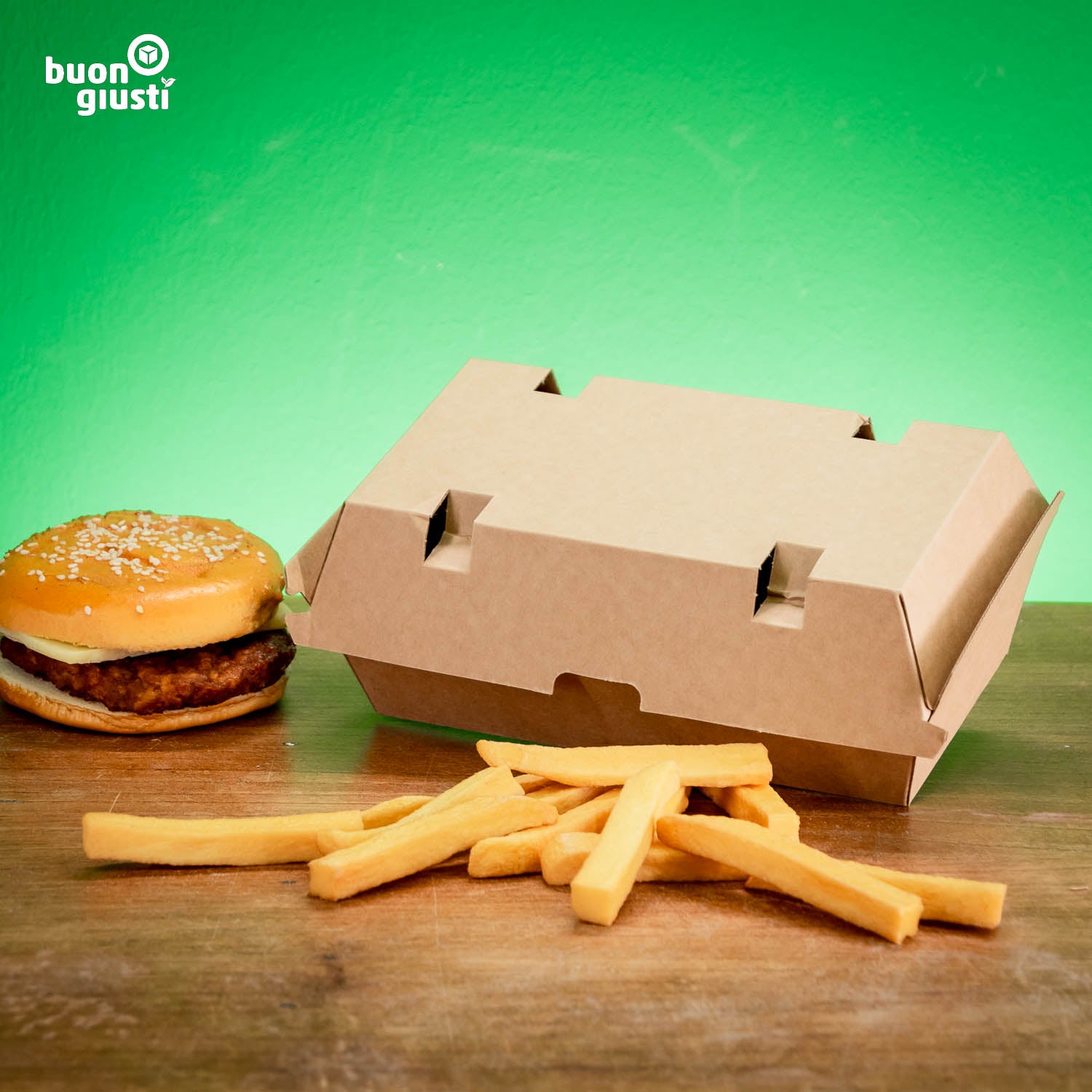250x Bio Burger-Box Klappdeckel 22 x 12 x 8,5 cm Take-away Food Box - Burger - buongiusti AG - personalisiert ab 100 Stück