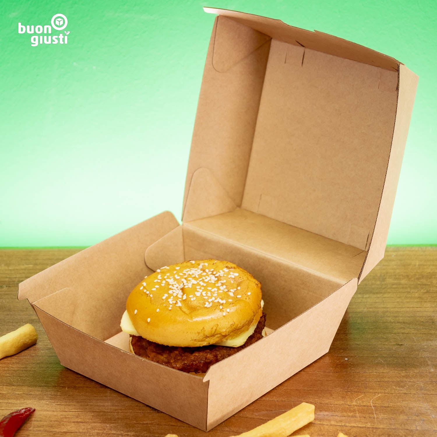 200x Bio Burger-Box Personalisiert 17x16x10 cm 450ml Food Box braun | Gedruckt in ca. 3 Tagen! - Burger - buongiusti AG - personalisiert ab 100 Stück