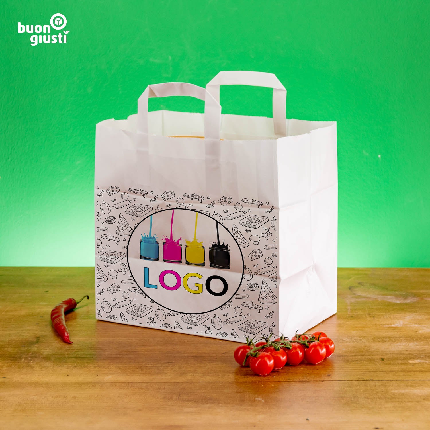250x Foodbag Personalisiert Papiertüte 26+17x25 cm 80g | Gedruckt in ca. 3 Tagen - Tüte - buongiusti AG - personalisiert ab 100 Stück