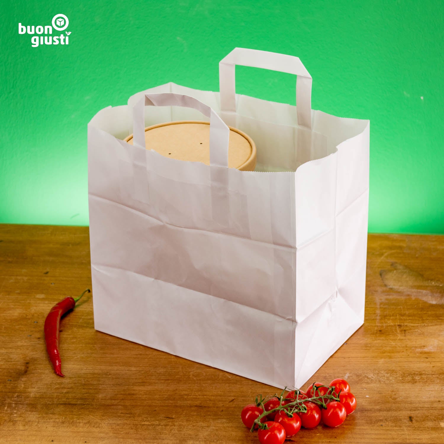 250x Foodbag Papiertüte 26+17x25 cm 80g, für Burger, Pommes oder Salate - Tüte - buongiusti AG - personalisiert ab 100 Stück