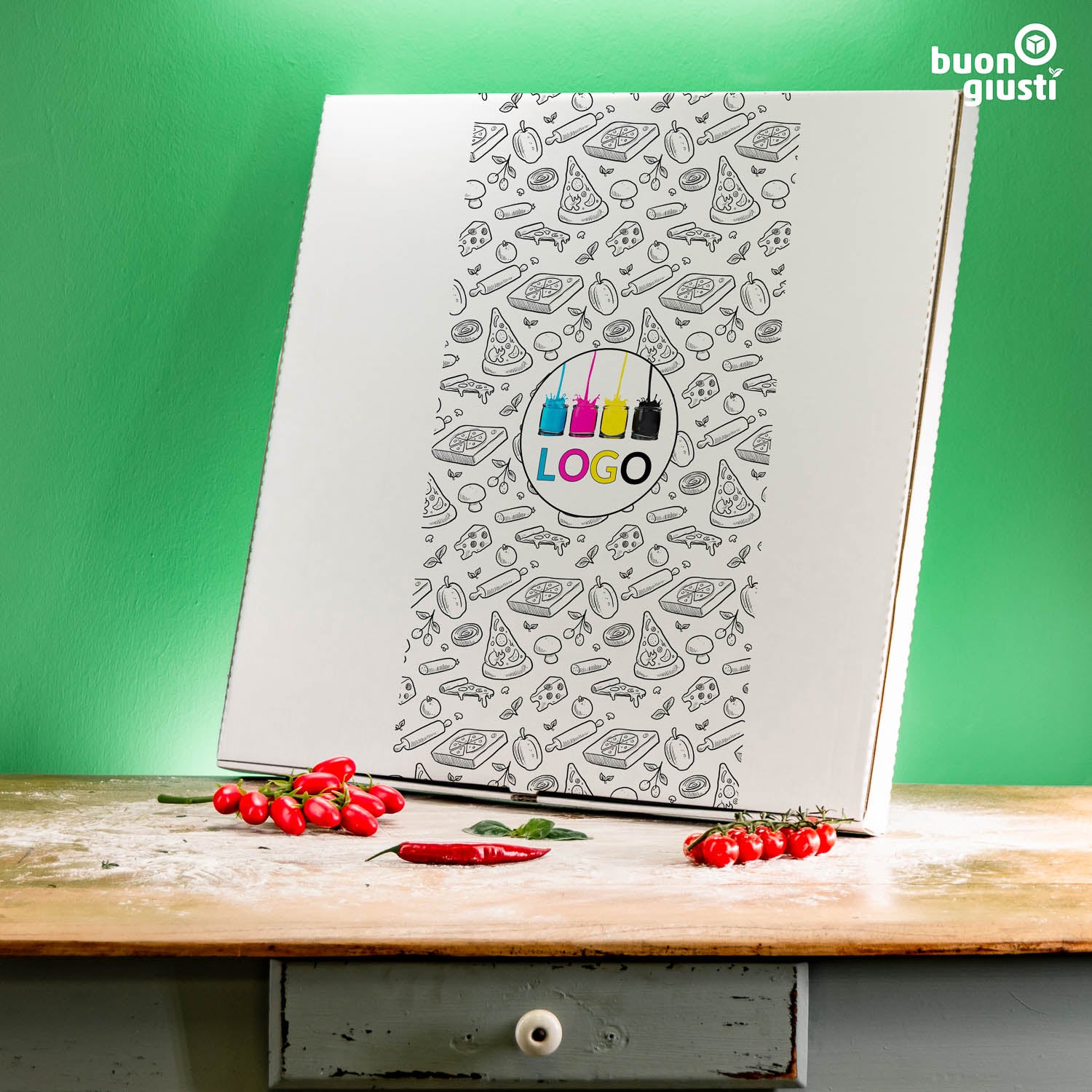 50 Stk. | 60x60x5 cm Party-Pizzakarton individuell personalisiert digital bedruckt - Pizzakarton - buongiusti AG - personalisiert ab 100 Stück