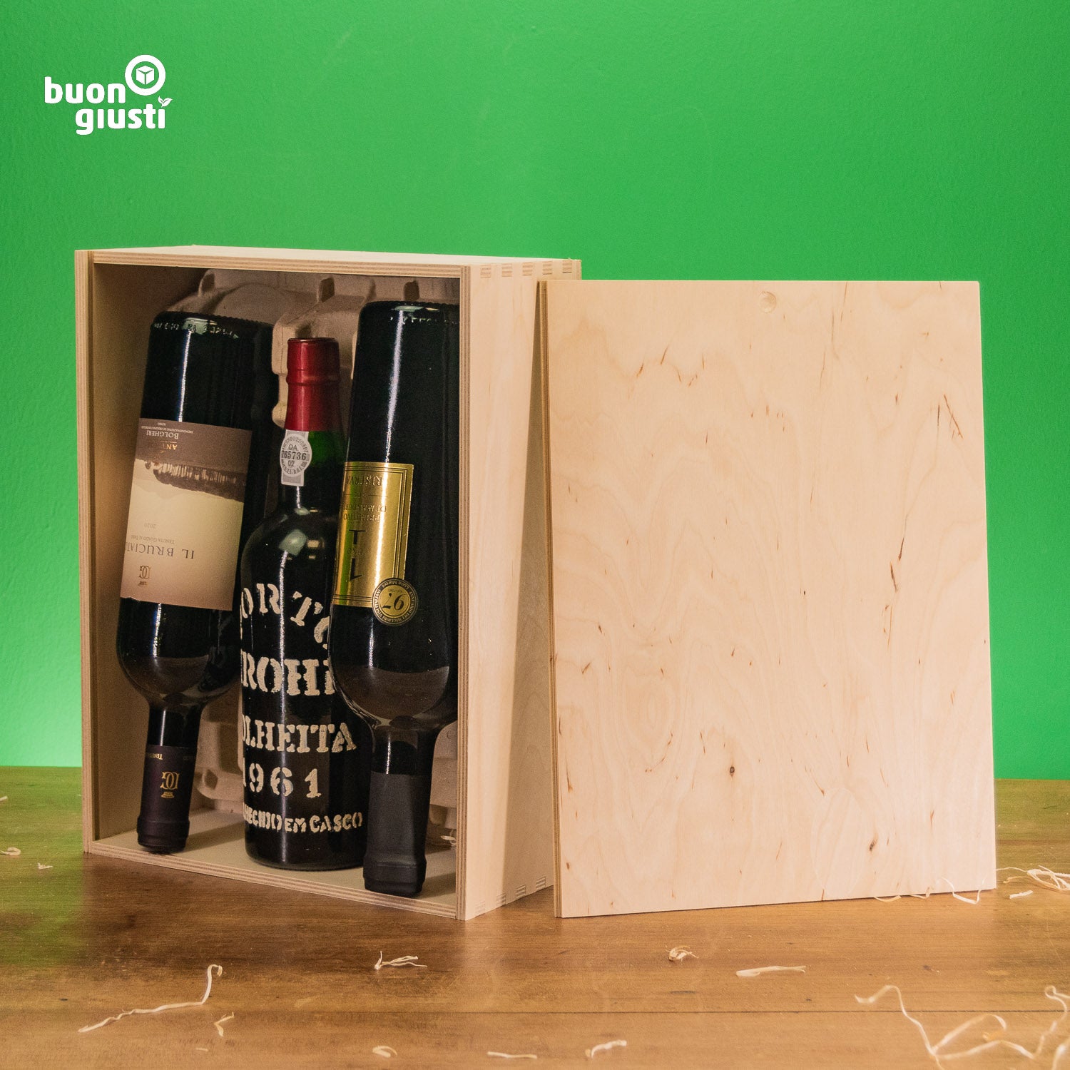 1x Holzkiste aus Birkenholz für 3 Weinflaschen - Weinkiste - buongiusti AG - personalisiert ab 100 Stück