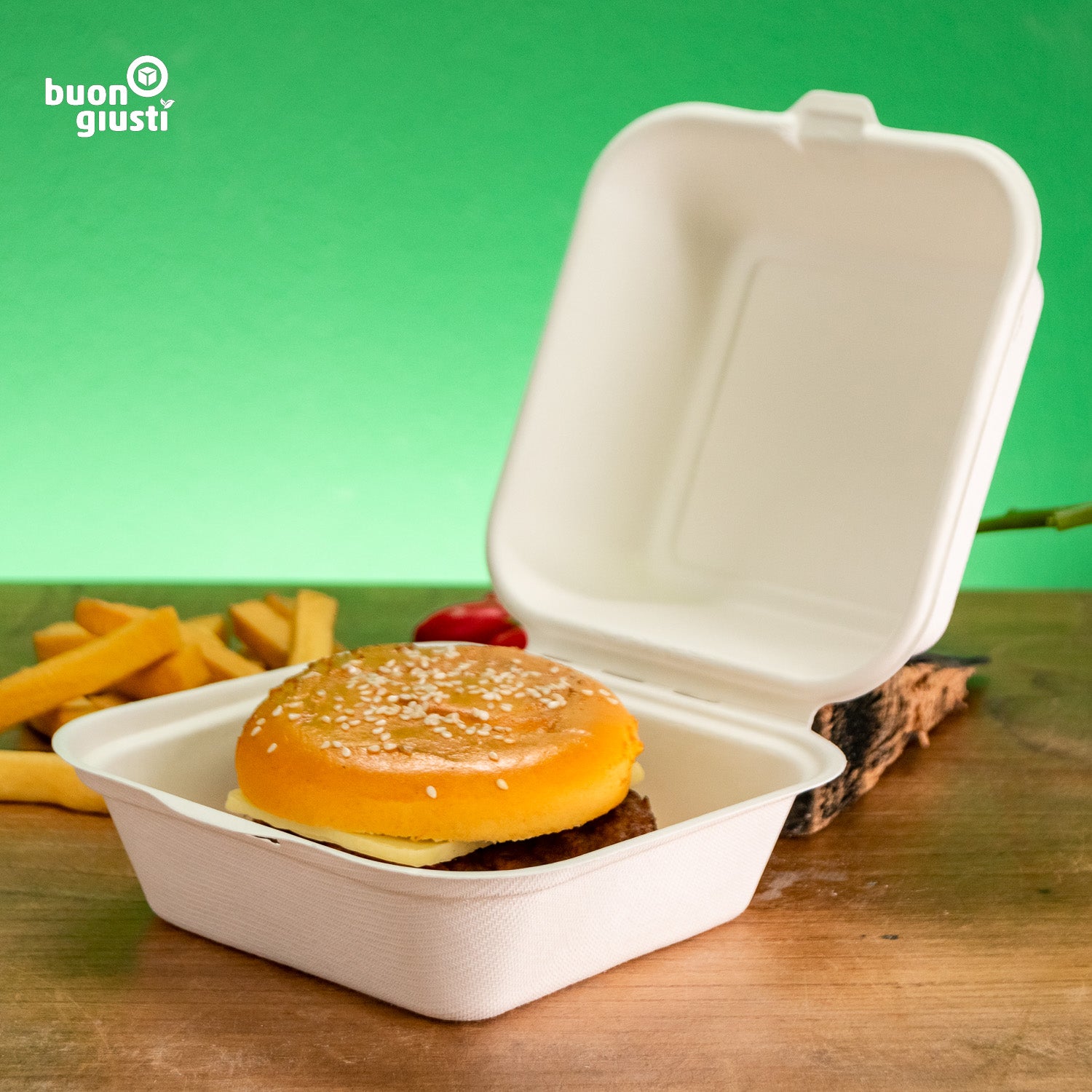 500x Zuckerohr Bio Burger-Box Personalisiert, für Take-away 14x15x8 cm | Gedruckt in ca. 3 Tagen! - Burger - buongiusti AG - personalisiert ab 100 Stück