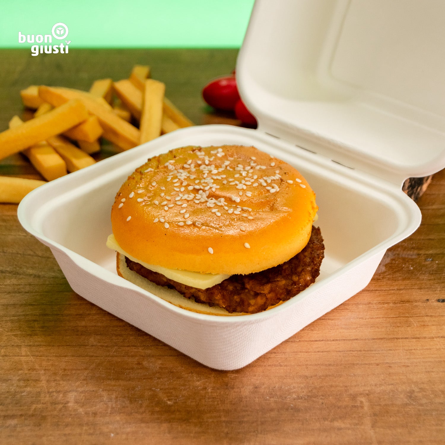 500x Zuckerohr Bio Burger-Box Personalisiert, für Take-away 14x15x8 cm | Gedruckt in ca. 3 Tagen! - Burger - buongiusti AG - personalisiert ab 100 Stück